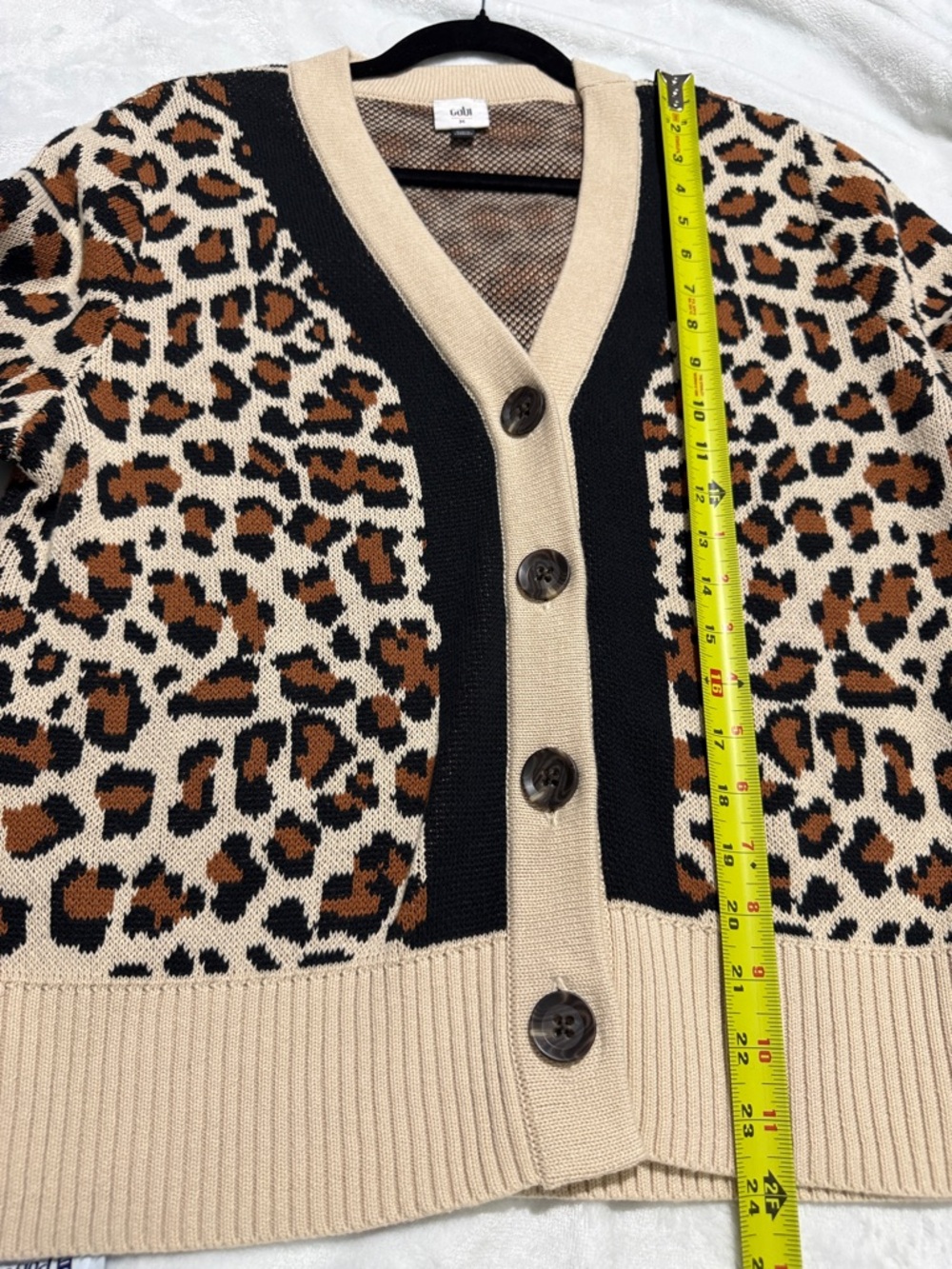 CAbi Leopard Print Cardigan Sweater - Cream/Tan/Black - Picture 10 of 12